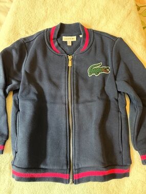 Lacoste Navy Zip Front Jacket with Green Crocodile and Red Trim